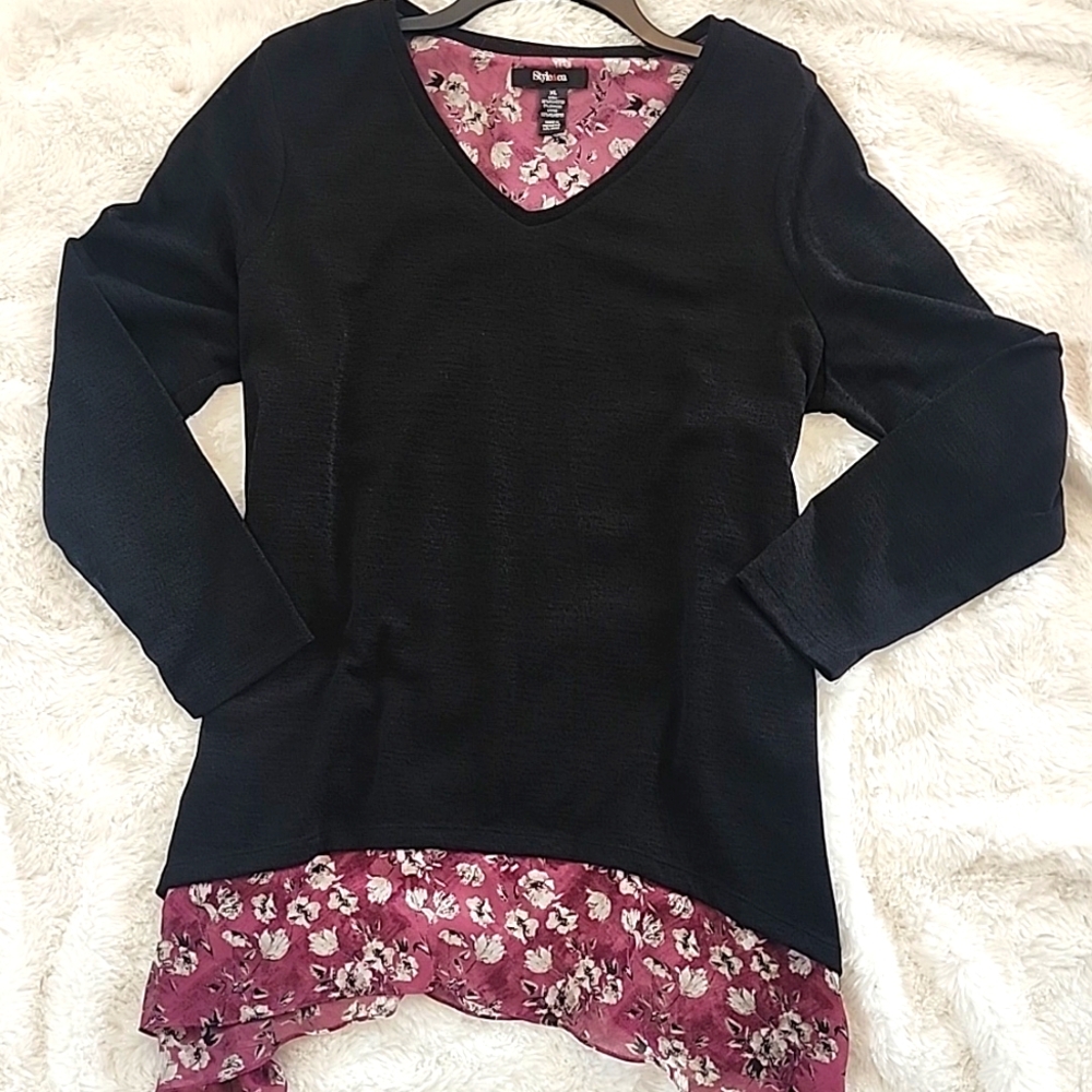 Black Floral Layered Women's Top New